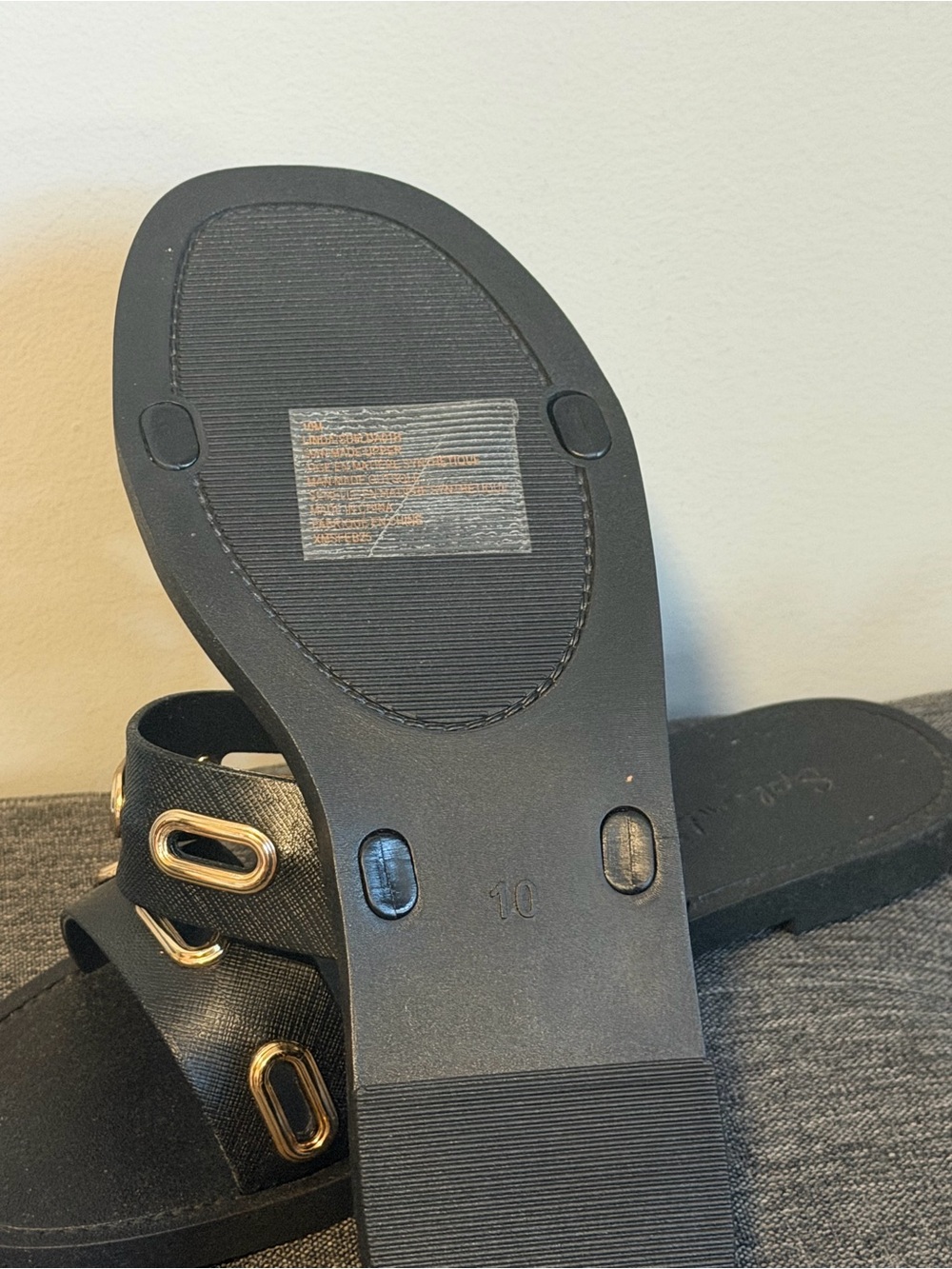Black Women’s Slide Sandals with Gold Hardware